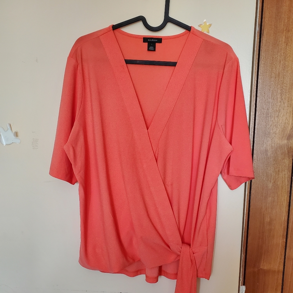 Halogen Coral Wrap Blouse